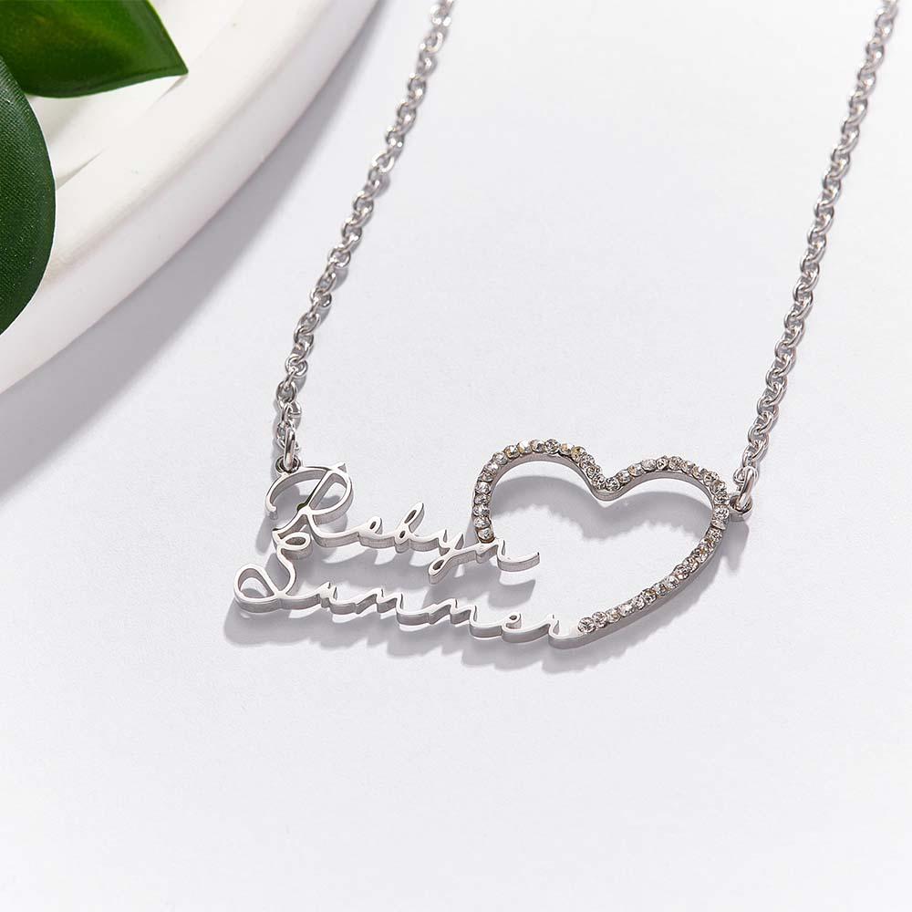 Custom Double Name Necklace Heart Iced Name Hollow Out Necklace Jewelry Gift For Her - soufeelmy