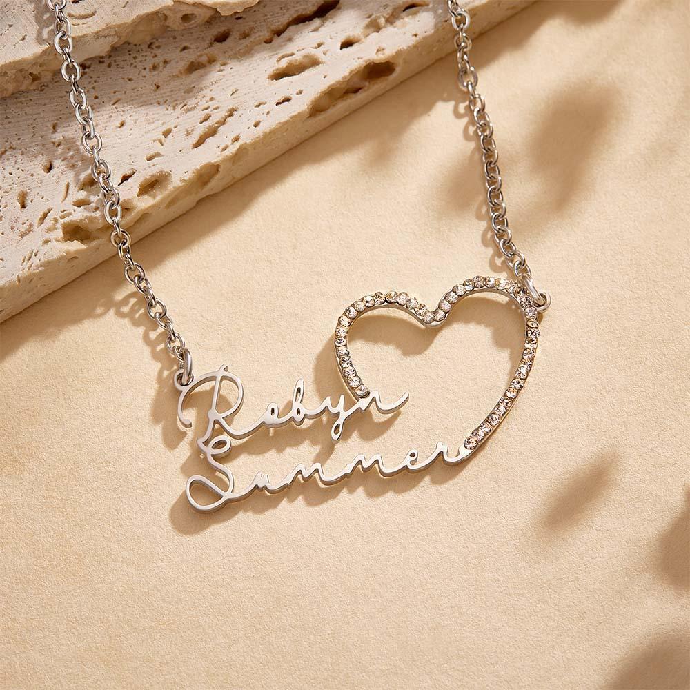 Custom Double Name Necklace Heart Iced Name Hollow Out Necklace Jewelry Gift For Her - soufeelmy