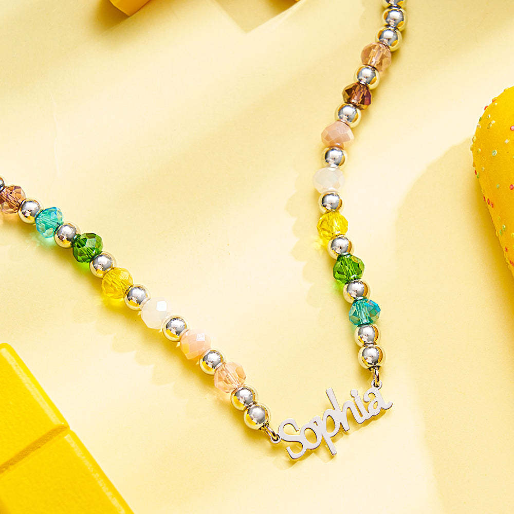 Custom Rainbow Beaded Name Necklace Summer Fashion Colorful Necklace for Kids - soufeelmy