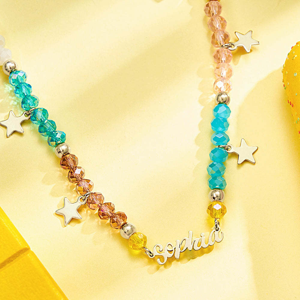 Custom Name Necklace Summer Fashion Colorful Beaded Necklace for Kids - soufeelmy