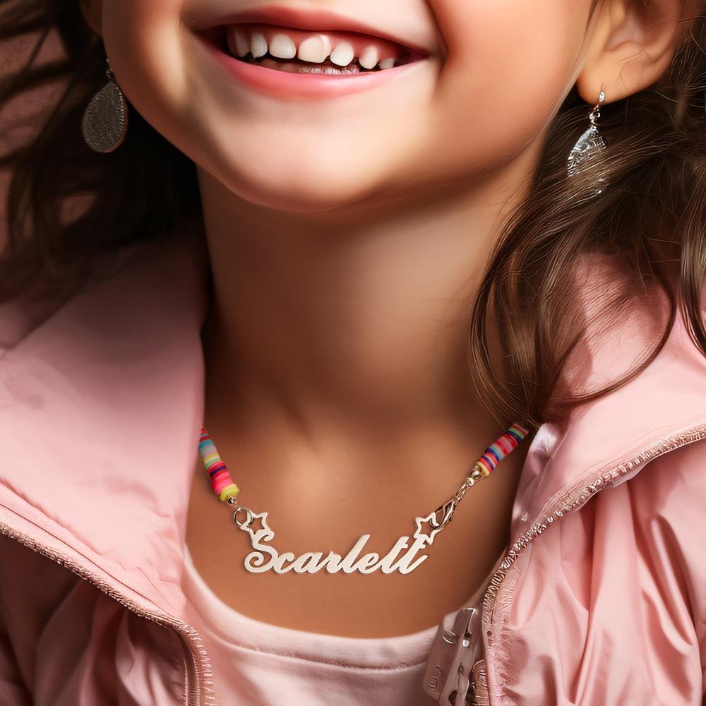 Rainbow Magic Girls Name Necklace Personalized Children Nameplate Necklace Gift