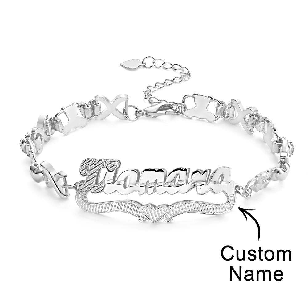 Personalized Hip Hop Name Bracelet Nameplate With Heart Decor Trendy Bracelet Jewelry Gifts For Men - soufeelmy