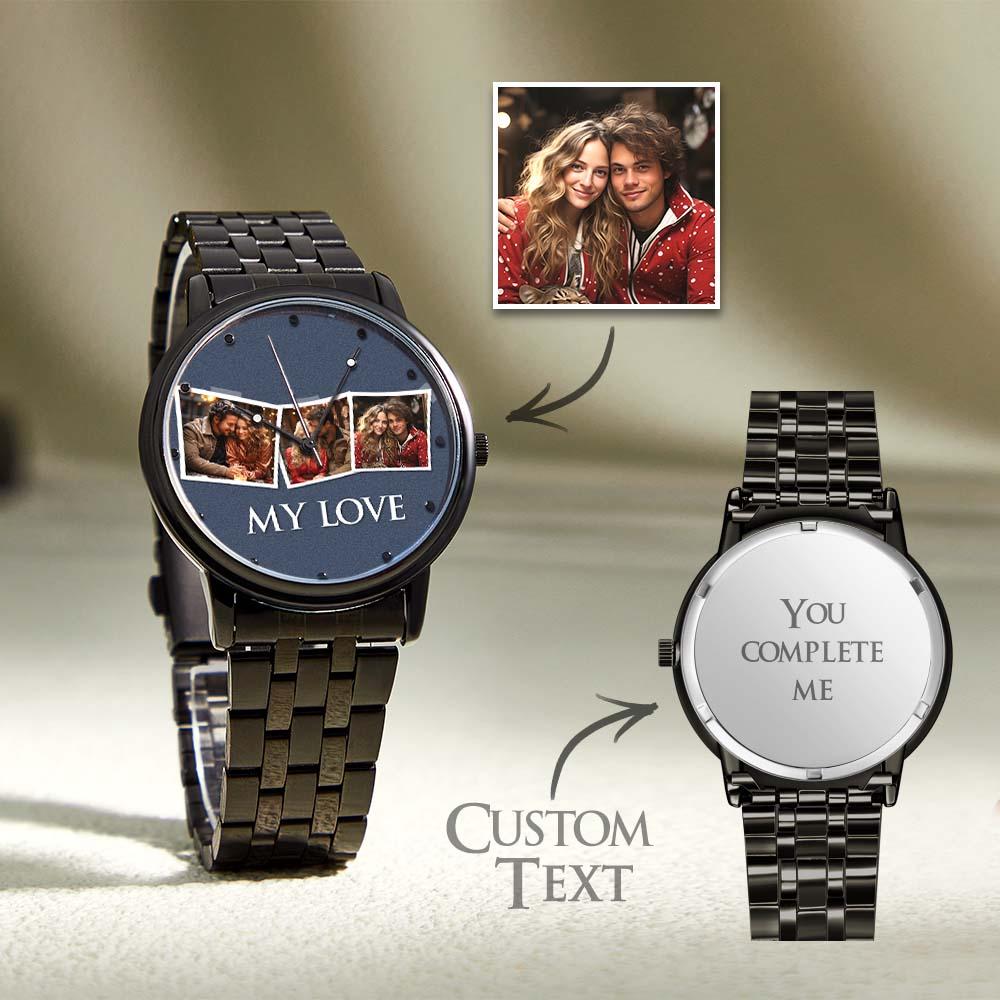 Personalized Engraved Men's Black Alloy Bracelet Photo Watch To My Boyfriend I Love You Gifts - soufeelmy