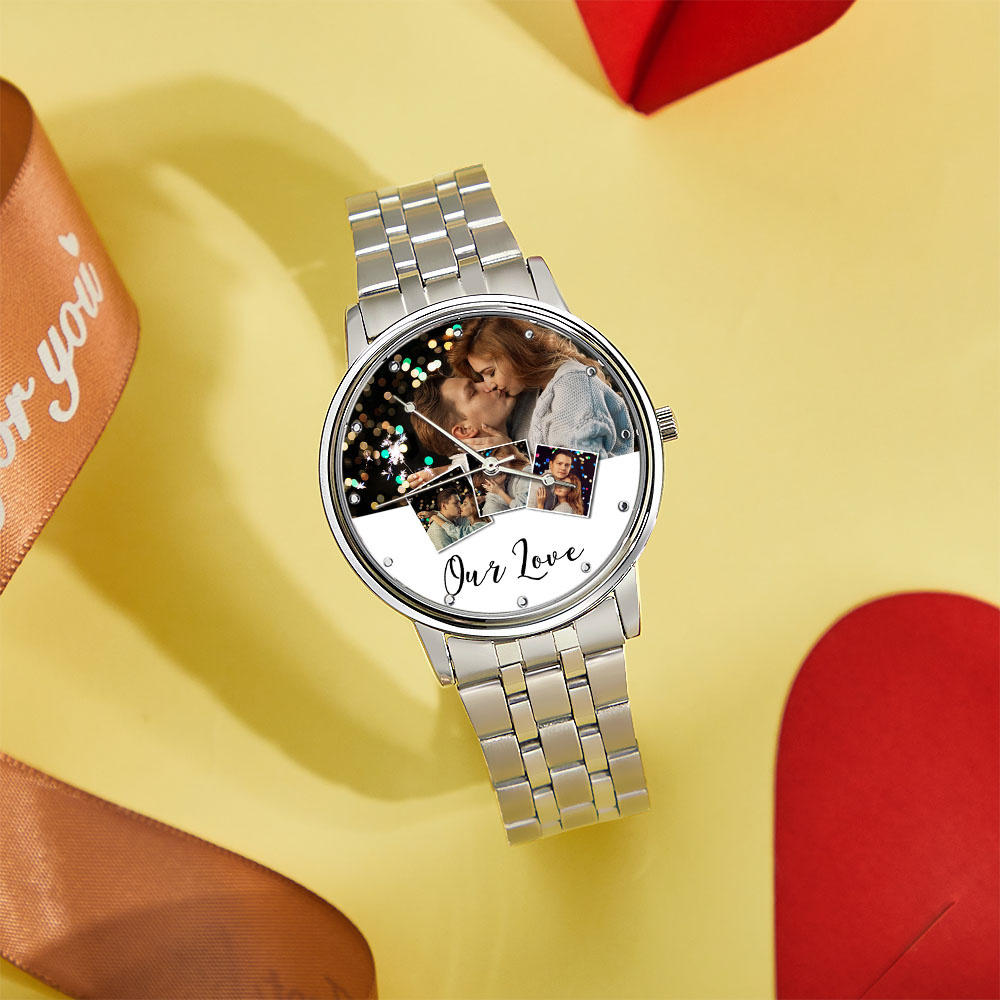 Personalized Engraved Photo Watch Men's Black Alloy Bracelet Photo Watch Valentine's Day Gifts To Boyfriend - soufeelmy