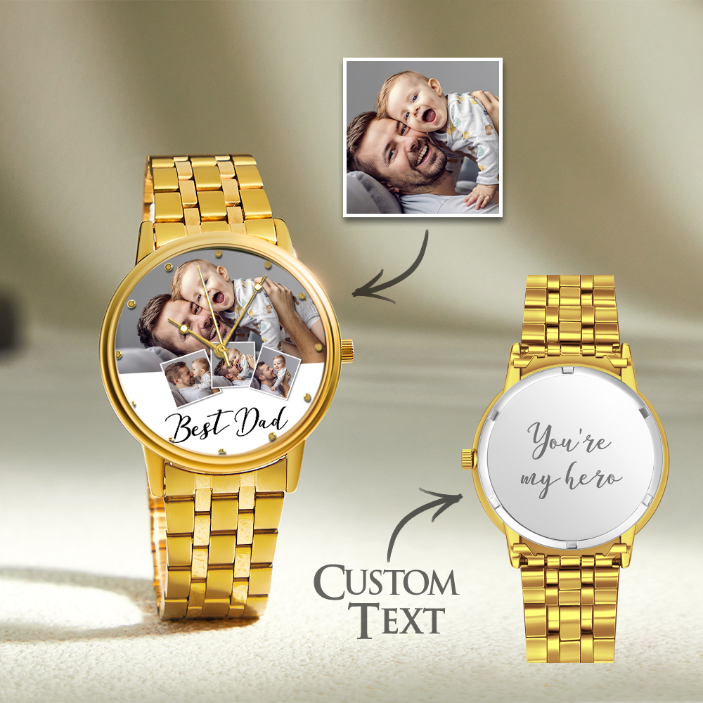 Personalized Engraved Photo Watch Men's Black Alloy Bracelet Photo Watch Father's Day Gifts For Dad - soufeelmy