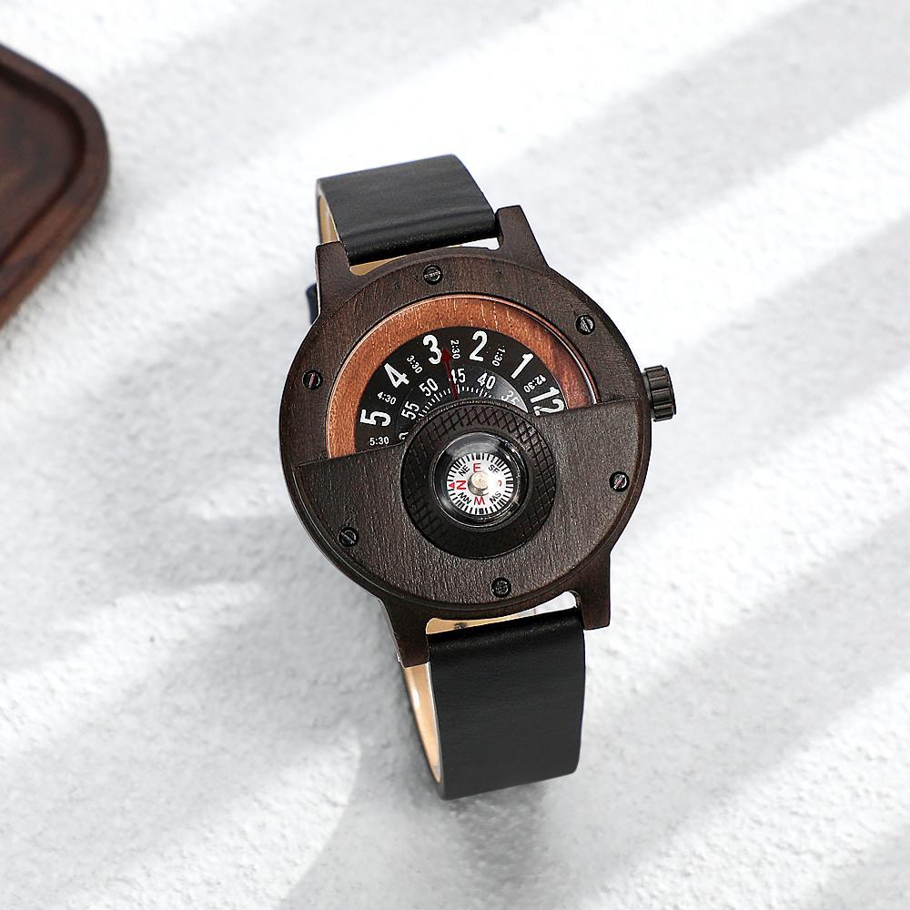 Custom Engraved Watch Handmade Compass Wood Watch for Men - soufeelmy