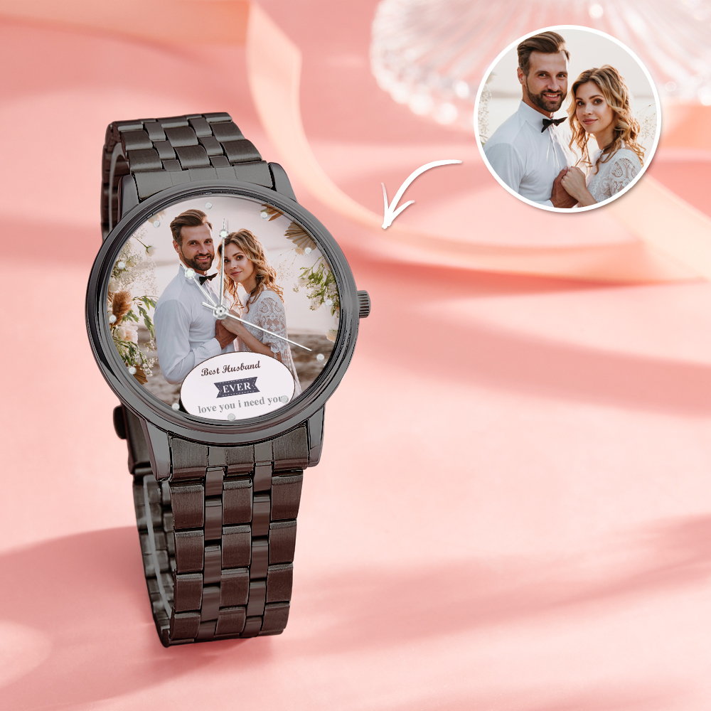 Personalized Engraved Photo Watch Black Alloy Bracelet Photo Watch Valentine's Day Gifts For Him - soufeelmy