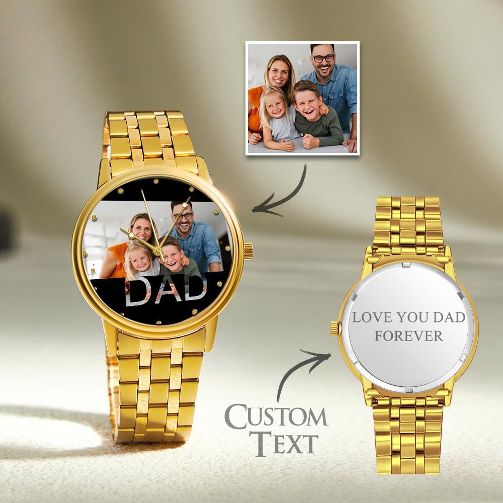 Personalized Engraved Photo Watch Father's Day Gifts Men's Black Alloy Bracelet Photo Watch To Dad - soufeelmy