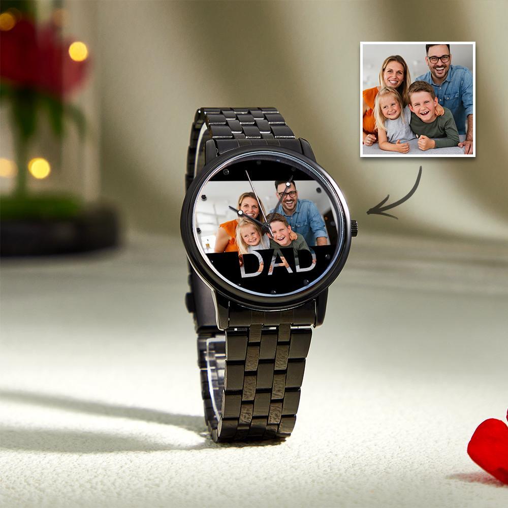 Personalized Engraved Photo Watch Father's Day Gifts Men's Black Alloy Bracelet Photo Watch To Dad - soufeelmy