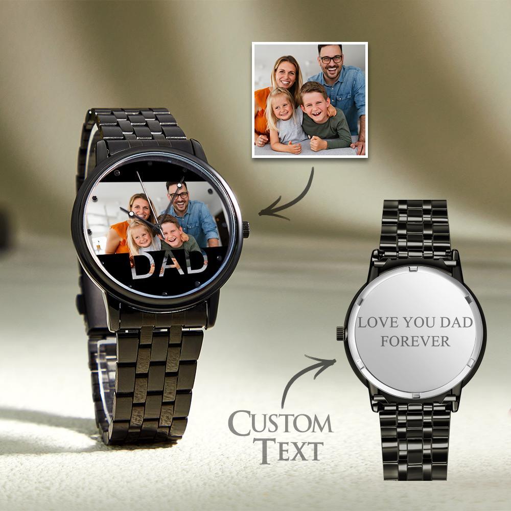 Personalized Engraved Photo Watch Father's Day Gifts Men's Black Alloy Bracelet Photo Watch To Dad - soufeelmy