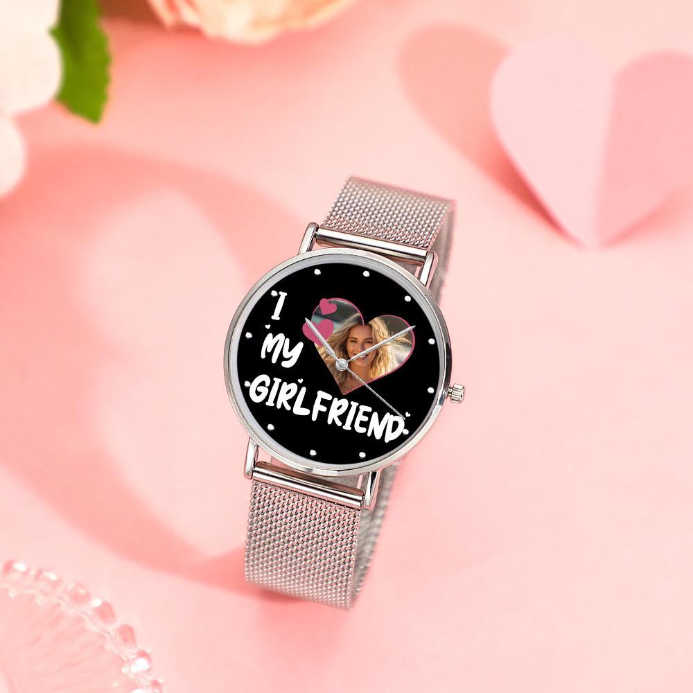 I Love My Girlfriend Personalized Engraved Photo Watches With Alloy Strap Valentine's Day Gift For Girlfriend - soufeelmy