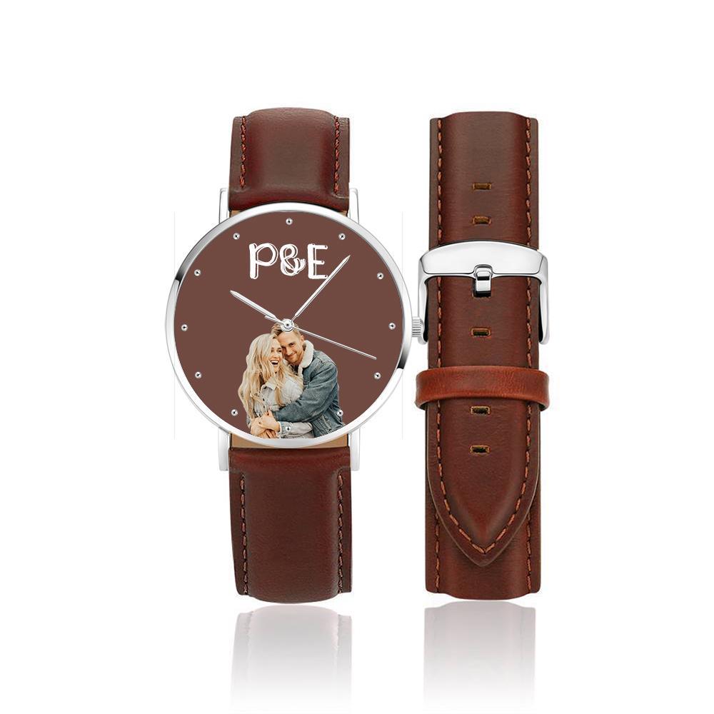 Custom Photo Leather Strap Watch With Text Unique Watch Valentine's Day GIfts - soufeelmy