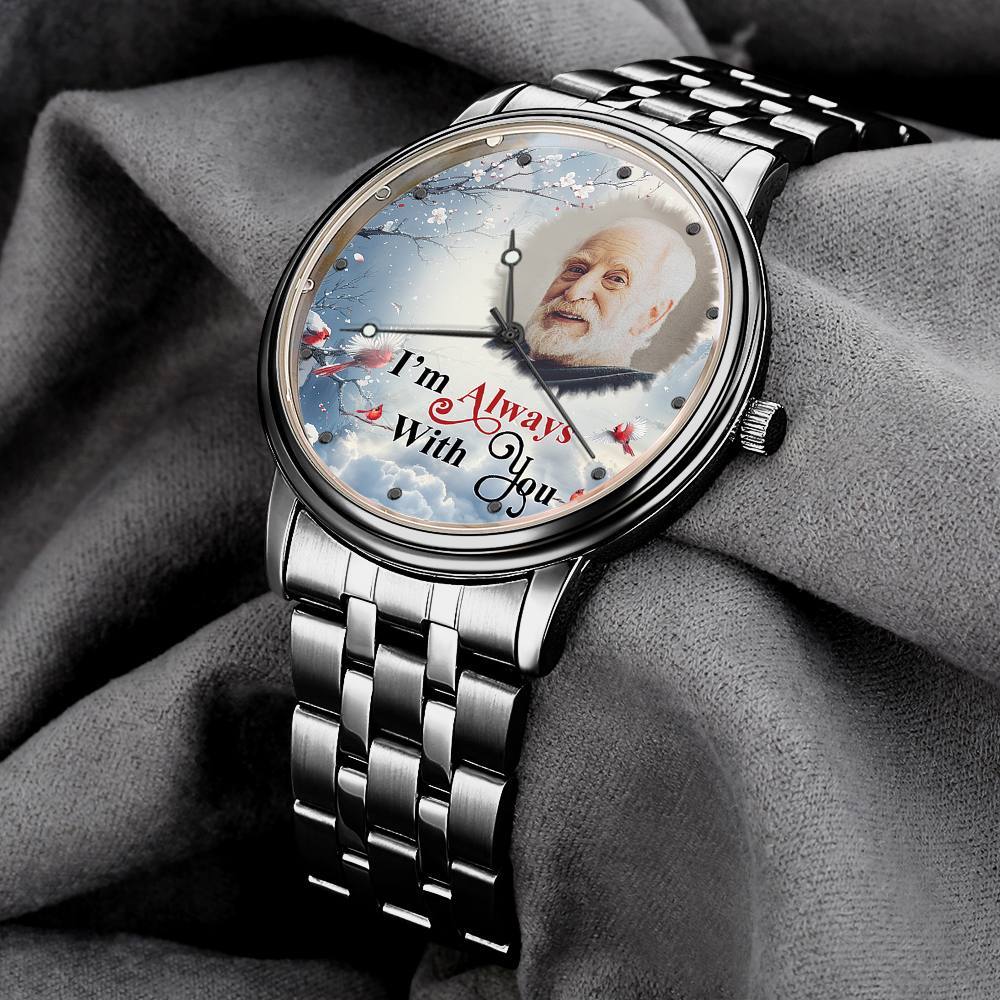 Engraved Men's Black Alloy Bracelet Photo Watch I'm Always With You Memorial Gift For Him - soufeelmy