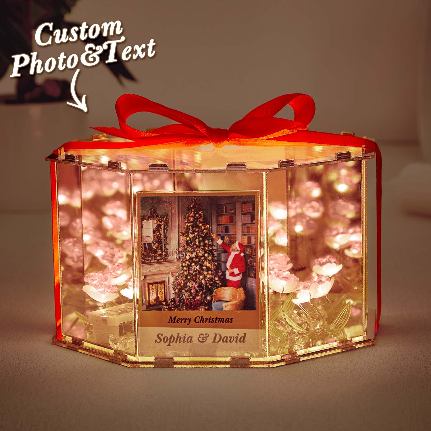 Custom Photo Rose Flower Infinity Mirror Gift Box Infinity Mirror Lamp with Your Picture and Text DIY Kit - soufeelmy