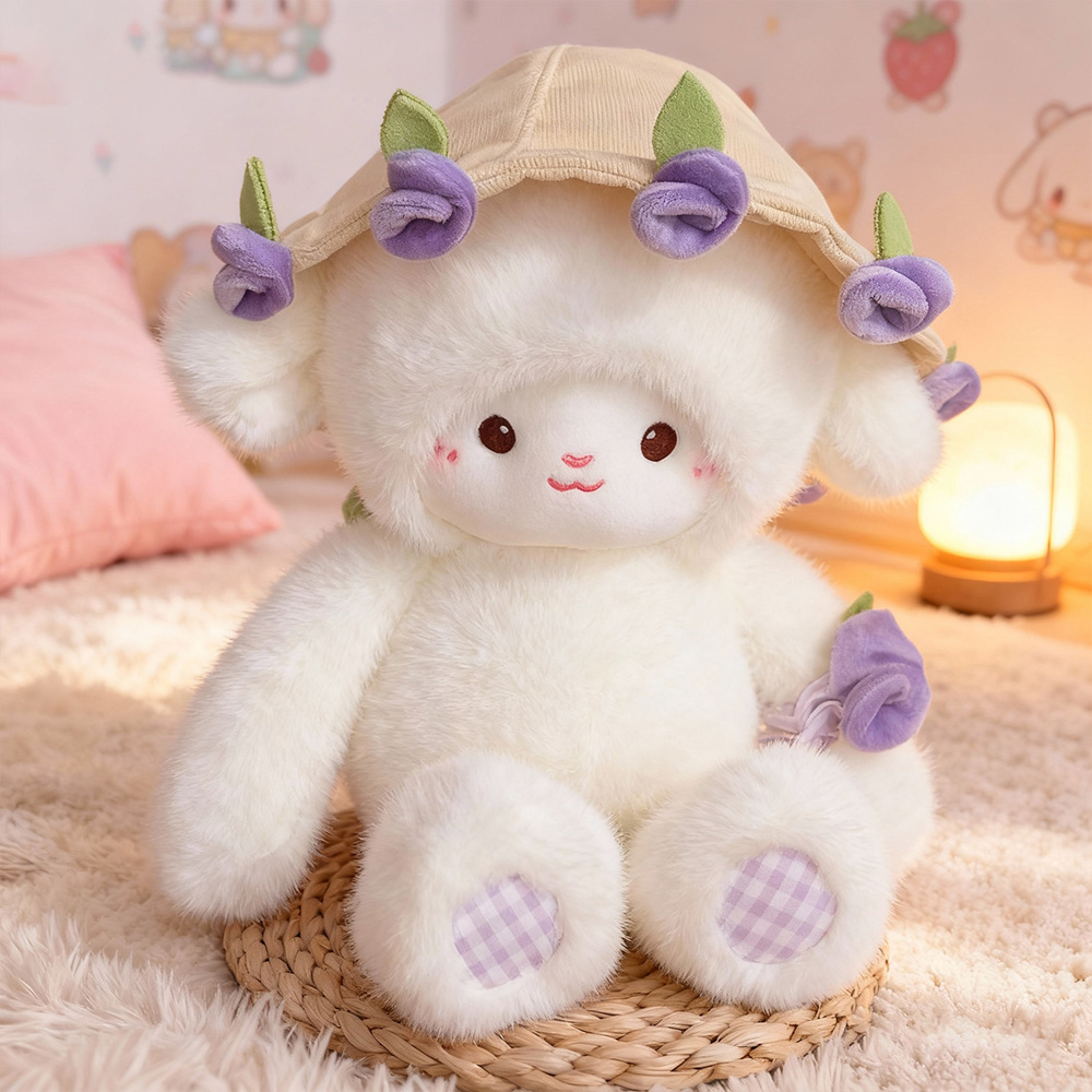 Plush Lamb Doll with Rose Bouquet Cute Baby Sheep Hugging Toy Romantic Gift for Her Home Decor - soufeelmy