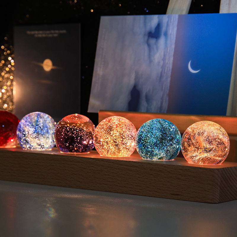 Galaxy Globes Bed Time Lamp Usb Connection Colorful Glass Beads Luminous Crystal Ball Starry Night Light - soufeelmy