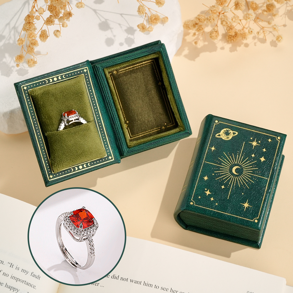 Vintage Book Shape Box with Adjustable Ring Multicolor Valentine's Day Gift For Her Book Ring Box - soufeelmy