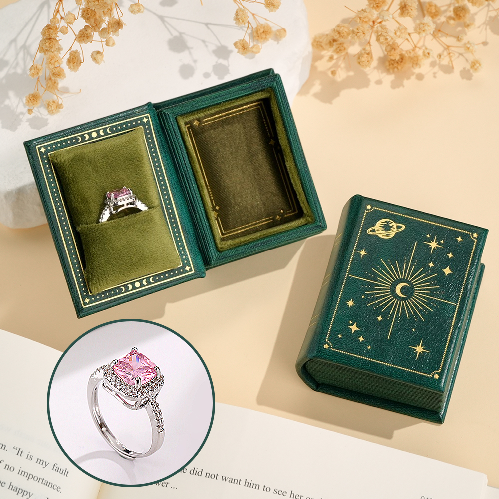 Vintage Book Shape Box with Adjustable Ring Multicolor Valentine's Day Gift For Her Book Ring Box - soufeelmy