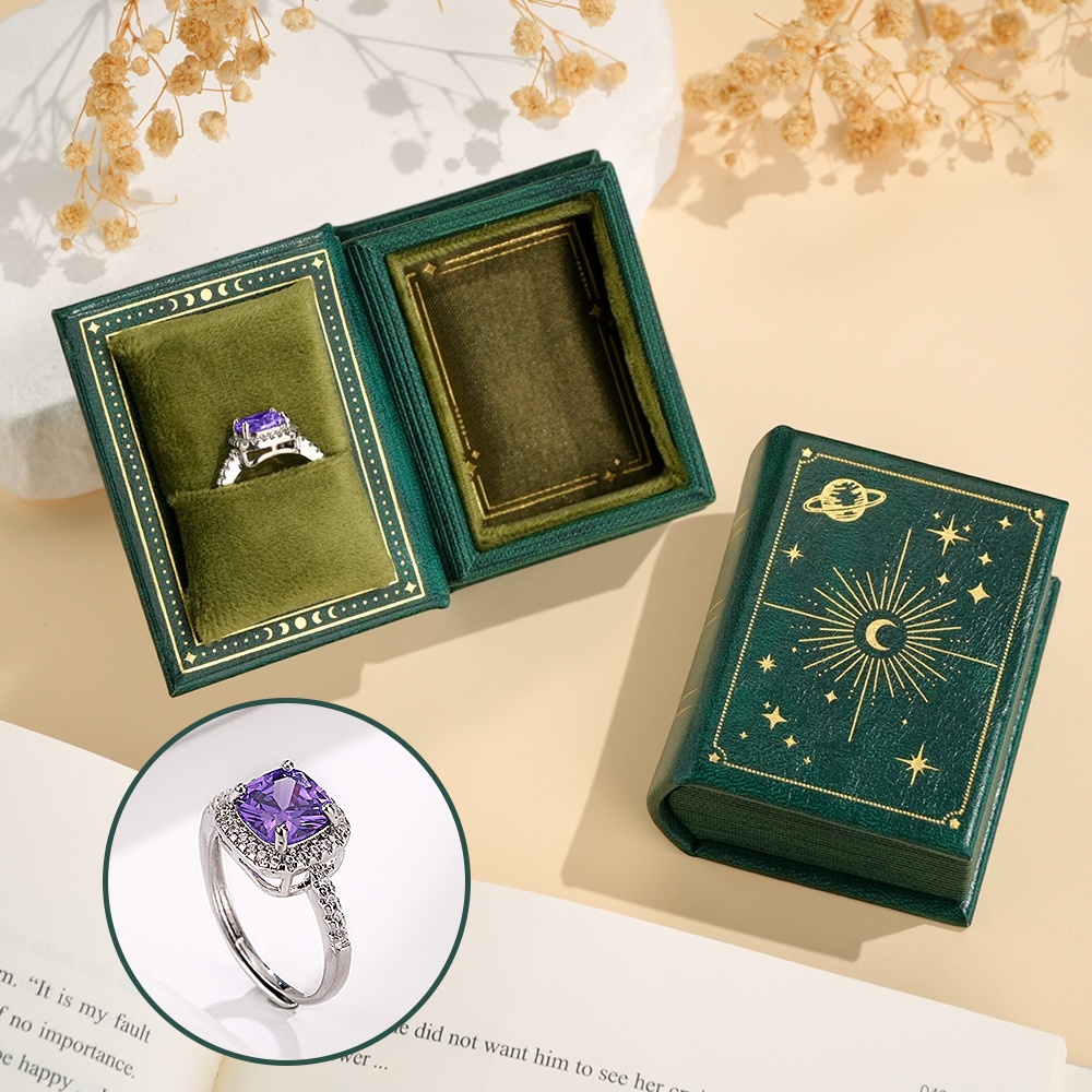 Vintage Book Shape Box with Adjustable Ring Multicolor Valentine's Day Gift For Her Book Ring Box - soufeelmy