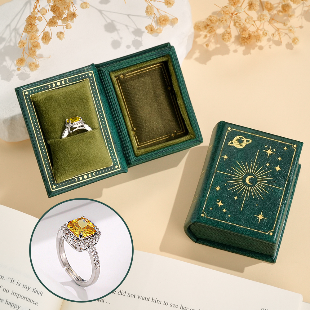 Vintage Book Shape Box with Adjustable Ring Multicolor Valentine's Day Gift For Her Book Ring Box - soufeelmy