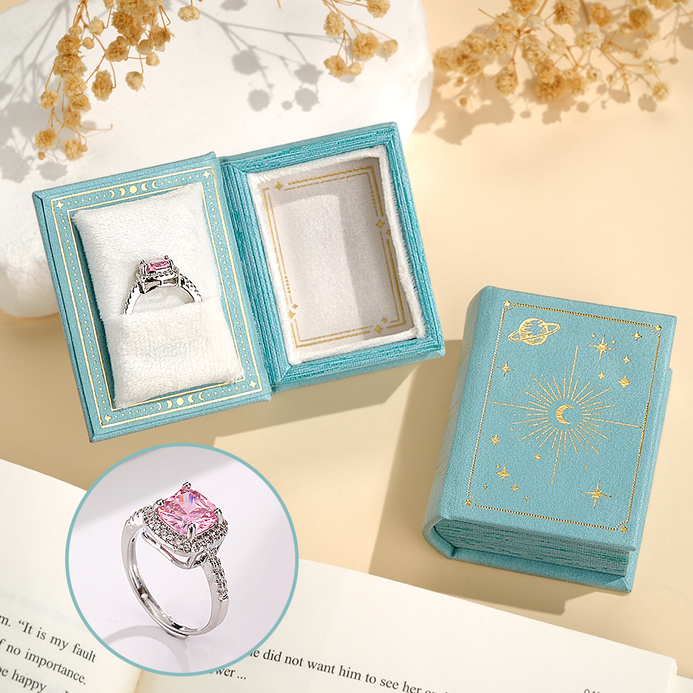Vintage Book Shape Box with Adjustable Ring Multicolor Valentine's Day Gift For Her Book Ring Box - soufeelmy