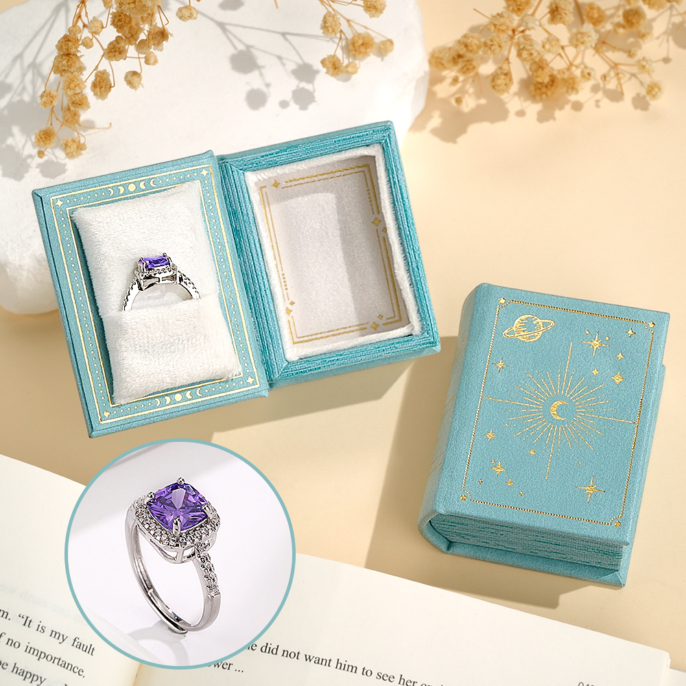 Vintage Book Shape Box with Adjustable Ring Multicolor Valentine's Day Gift For Her Book Ring Box - soufeelmy