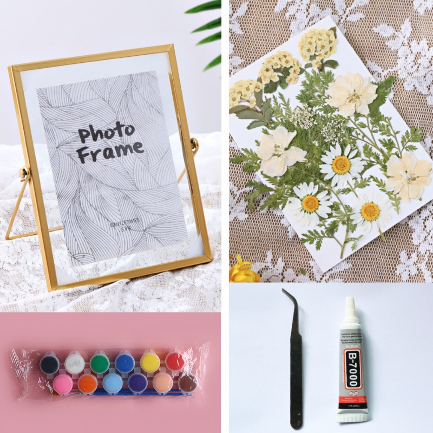 DIY Dried Flower Handprint Frame Material Pack Metal Frame Dried flower Ornaments Glass Plant Specimen Mother's Day Gifts - soufeelmy