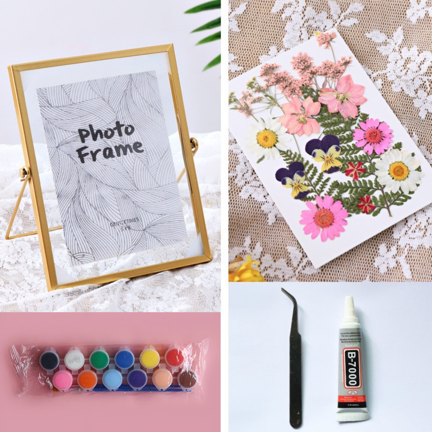 DIY Dried Flower Handprint Frame Material Pack Metal Frame Dried flower Ornaments Glass Plant Specimen Mother's Day Gifts - soufeelmy