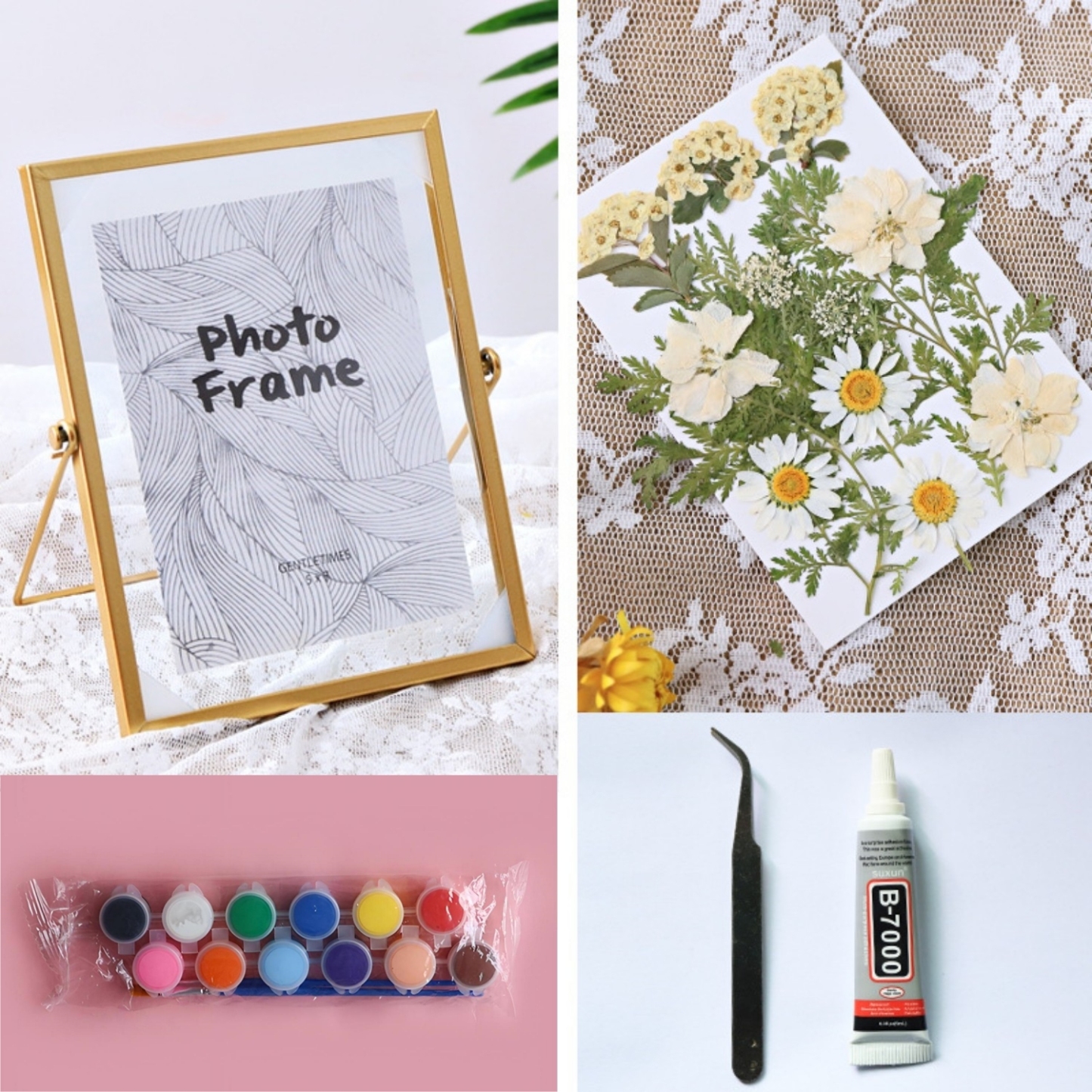 DIY Dried Flower Handprint Frame Material Pack Metal Frame Dried flower Ornaments Glass Plant Specimen Mother's Day Gifts - soufeelmy