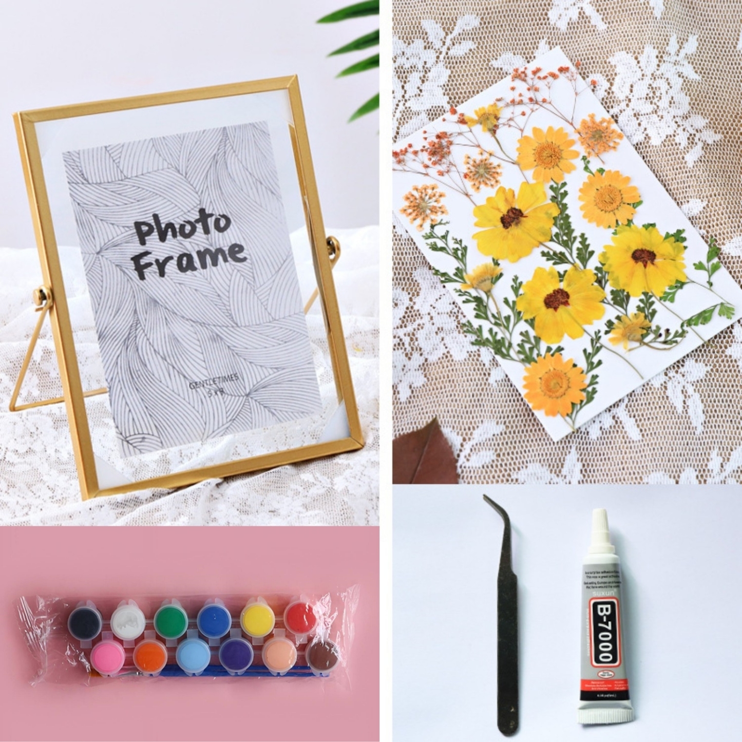 DIY Dried Flower Handprint Frame Material Pack Metal Frame Dried flower Ornaments Glass Plant Specimen Mother's Day Gifts - soufeelmy