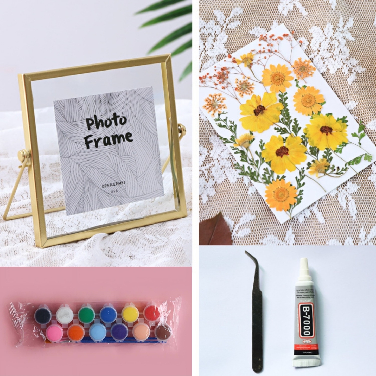 DIY Dried Flower Handprint Frame Material Pack Metal Frame Dried flower Ornaments Glass Plant Specimen Mother's Day Gifts - soufeelmy