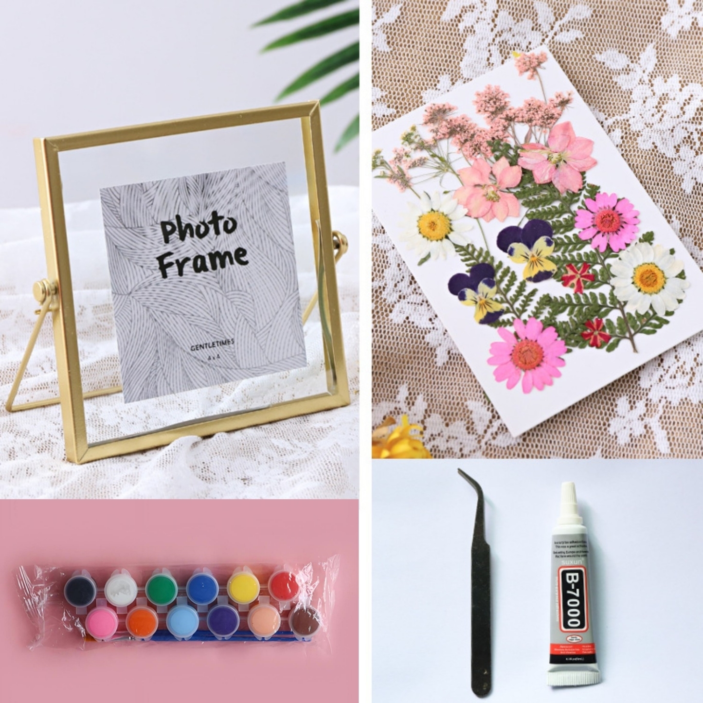 DIY Dried Flower Handprint Frame Material Pack Metal Frame Dried flower Ornaments Glass Plant Specimen Mother's Day Gifts - soufeelmy