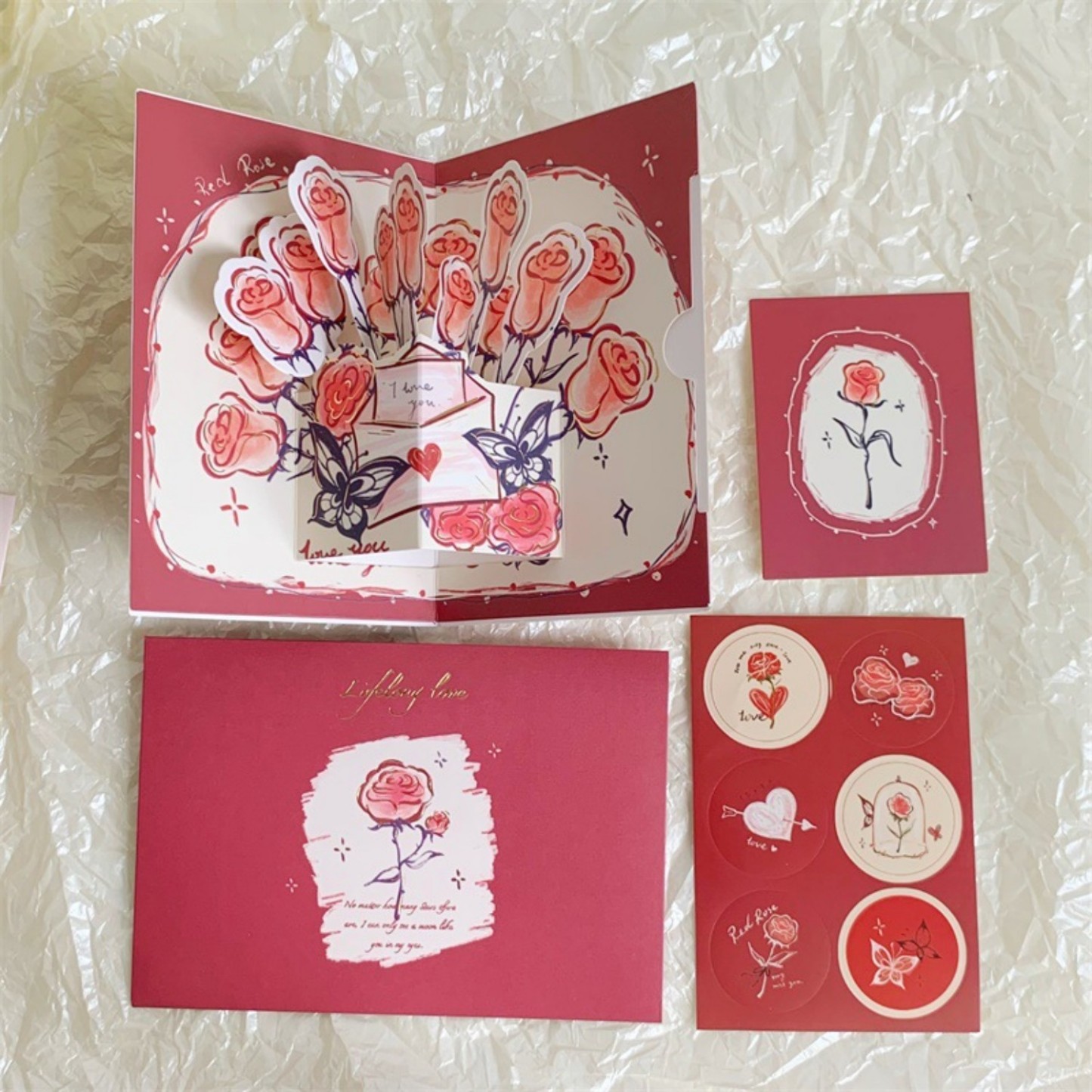 Three-dimensional Rose Greeting Card High Value Retro Foldable - soufeelmy