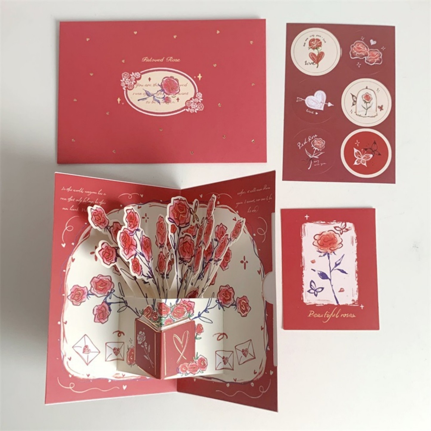 Three-dimensional Rose Greeting Card High Value Retro Foldable - soufeelmy