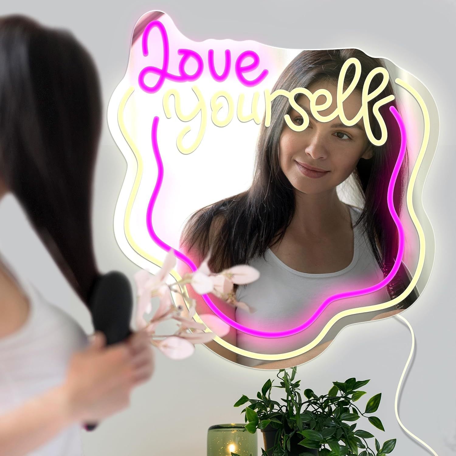 Love Yourself Mirror Light for Wall Wavy Neon Mirror LED Dimmable Light Gift for Her - soufeelmy
