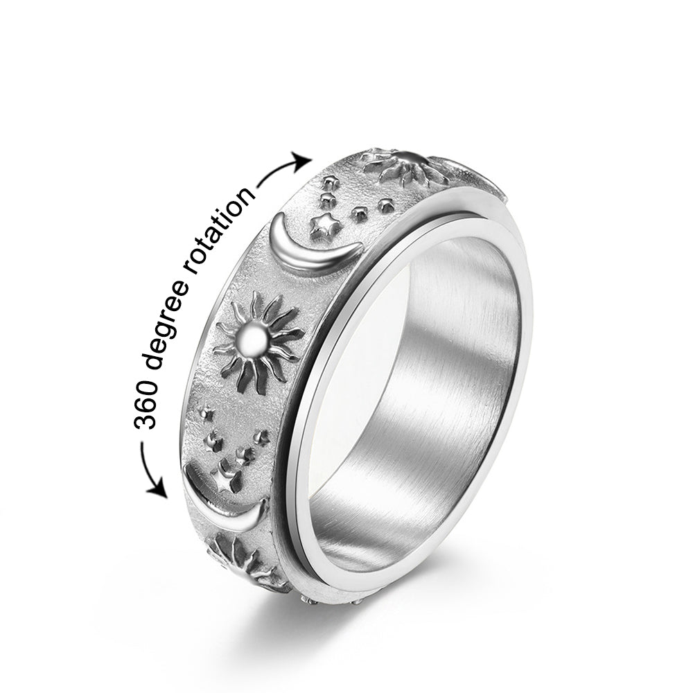 Anti Anxiety Ring for Women Men, Moon Star Sun Anxiety Ring Spinner - soufeelmy
