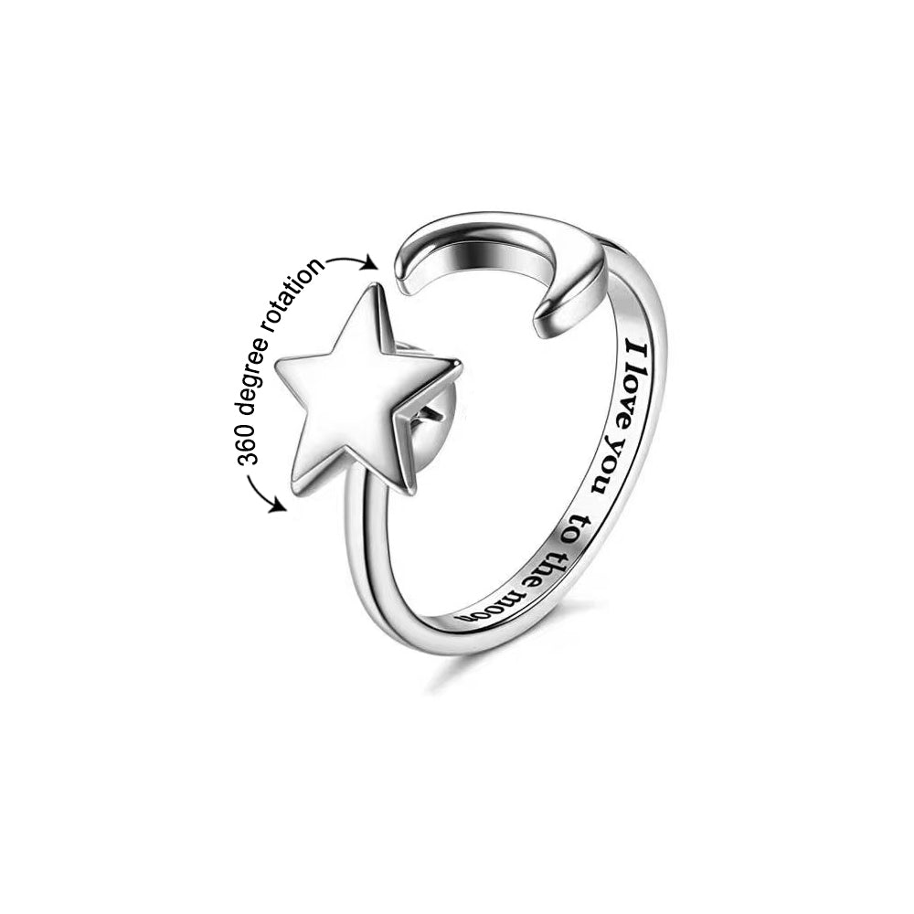 Adjustable Fidget Anxiety Ring, Relieving Stress Rotating Ring, Moon Star Ring for Women - soufeelmy