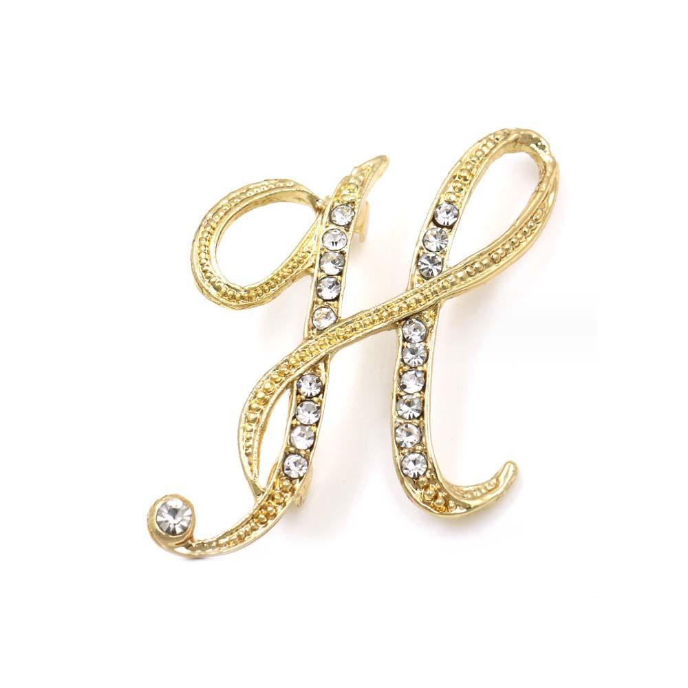 A-Z 26 Letters Pins Brooches Silver/Gold Plated Metal Broaches Pins-Clear Crystal Initial Breastpin - soufeelmy
