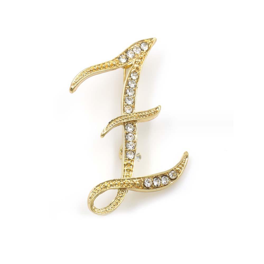 A-Z 26 Letters Pins Brooches Silver/Gold Plated Metal Broaches Pins-Clear Crystal Initial Breastpin - soufeelmy