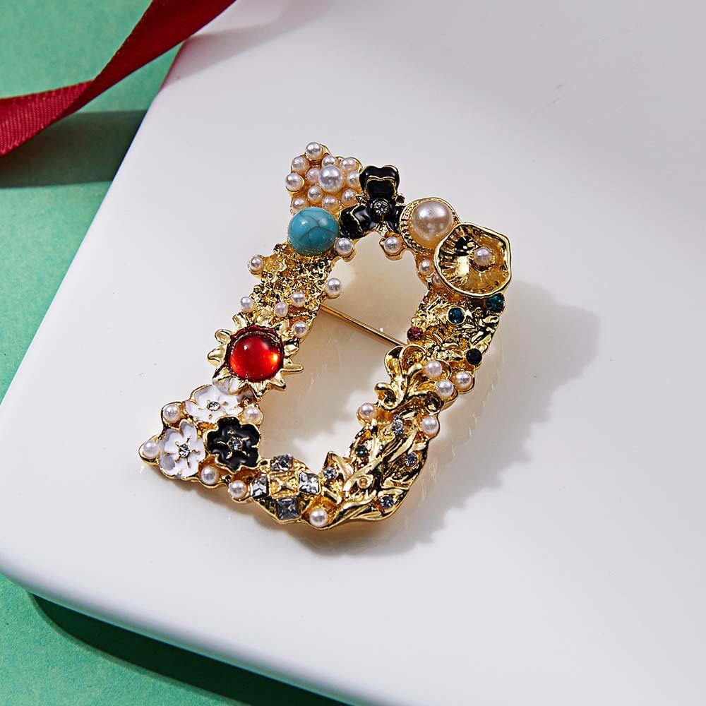 Crystal Pearl Initial Brooch Gold Plated Enamel Colorful Letter Alphabet Breastpin Pin Jewelry for Gifts - soufeelmy