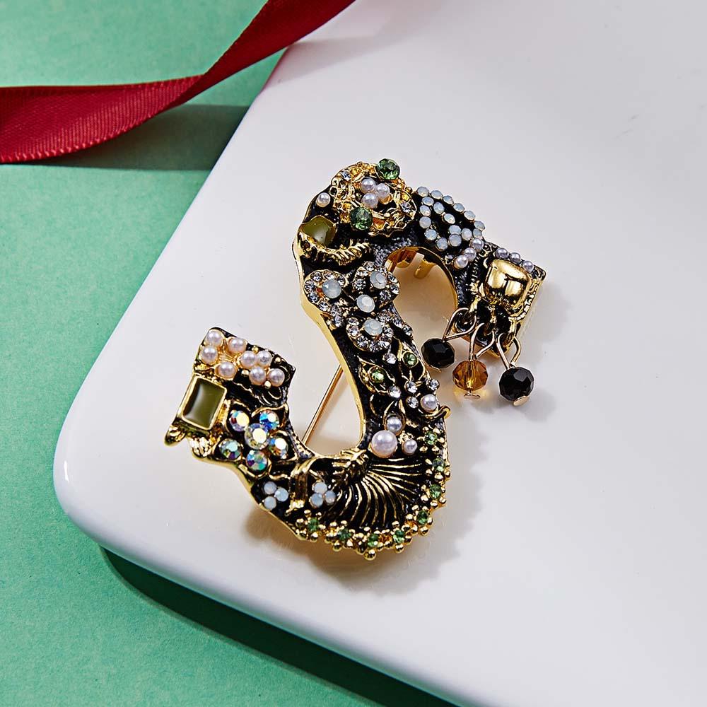 Crystal Pearl Initial Brooch Gold Plated Enamel Colorful Letter Alphabet Breastpin Pin Jewelry for Gifts - soufeelmy