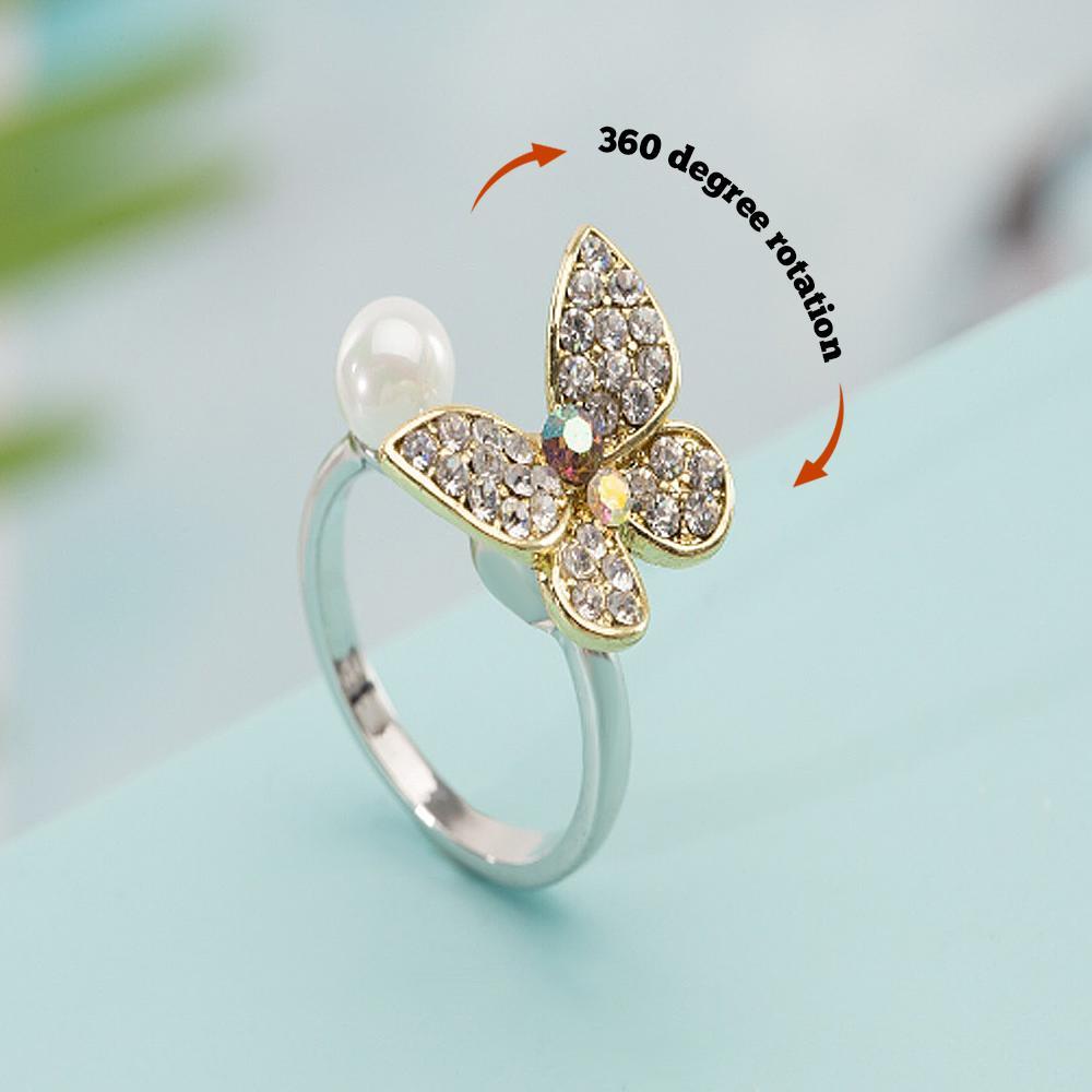 Anxiety Ring Rotating Butterfly Opening Ring Adjustable Anniversary Birthday Gifts For Women Girls - soufeelmy