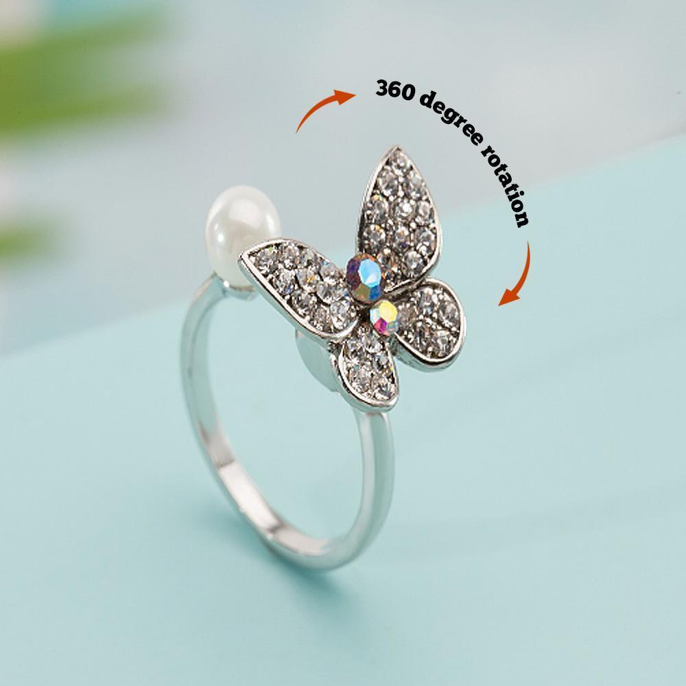 Anxiety Ring Rotating Butterfly Opening Ring Adjustable Anniversary Birthday Gifts For Women Girls - soufeelmy