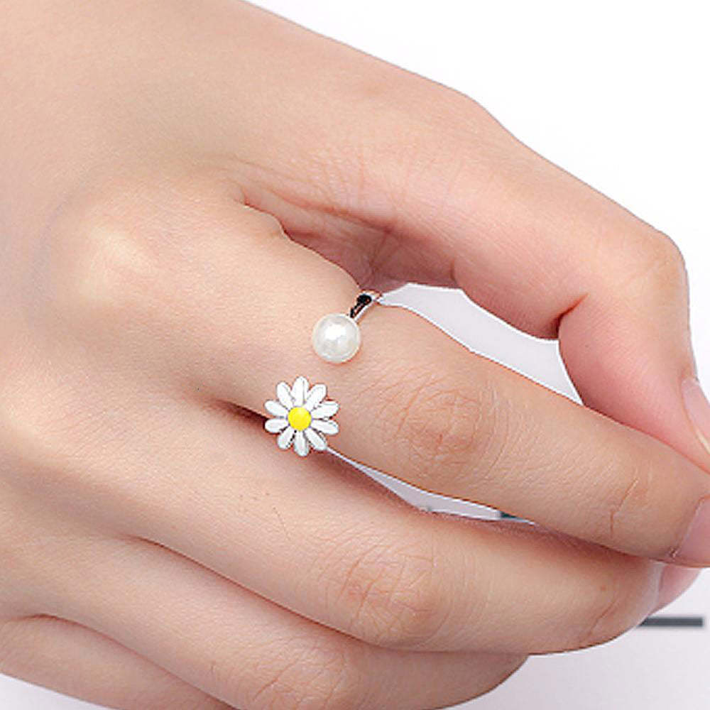 Anxiety Ring Rotating Daisy Flower Opening Ring Anniversary Birthday Gifts For Women Girls - soufeelmy
