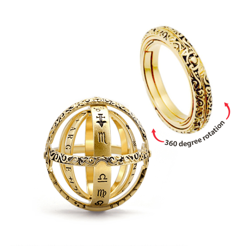 Astronomical Sphere Foldable Anxiety Ring Rotating Cosmic Finger Ring Vintage Couple Rings Creative Gift - soufeelmy