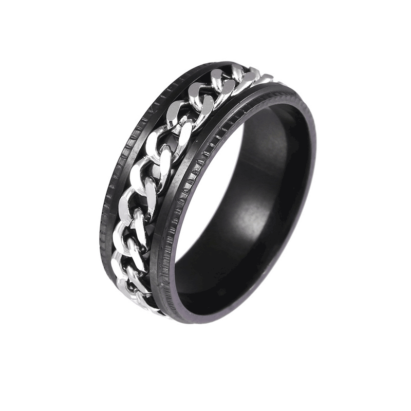 Anxiety Spinner Ring Stainless Steel Biker Grooved Edge Birthday Gift For Men Friends - soufeelmy