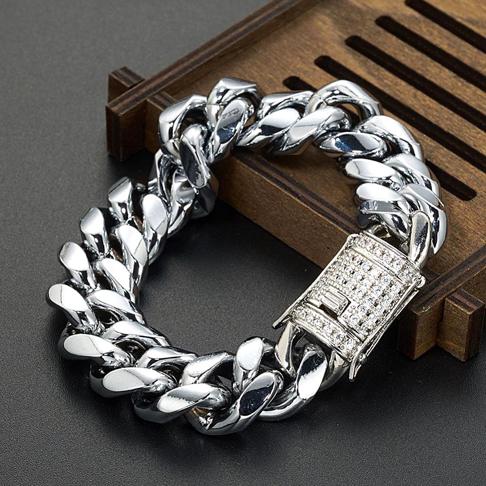 Hip Hop Bracelet Micro Paved White Zircon Cuban Chain Bracelet For Men - soufeelmy