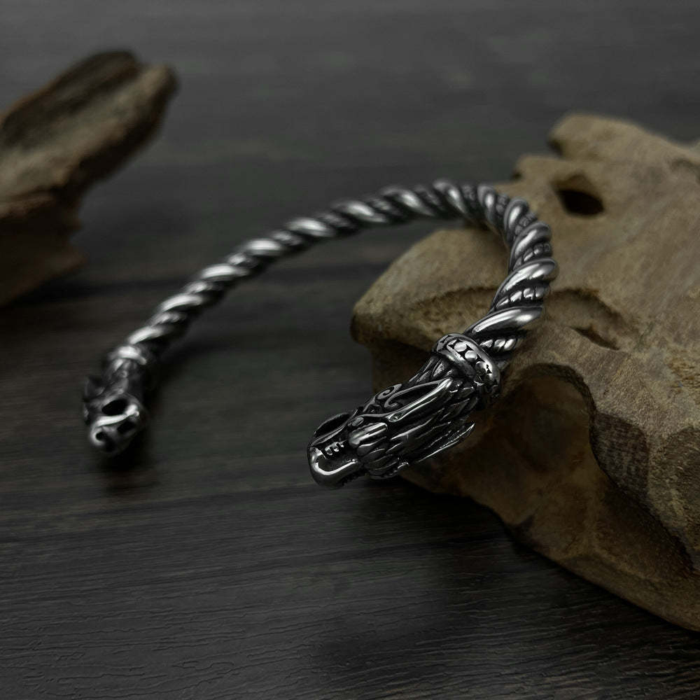 Retro Viking Men's Open Bracelet Domineering Dragon Head Jewelry - soufeelmy