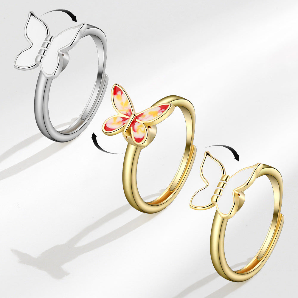 Fidget Anti-anxiety Ring Butterfly Open Adjustable Spinner Ring Jewelry Gifts for Her - soufeelmy