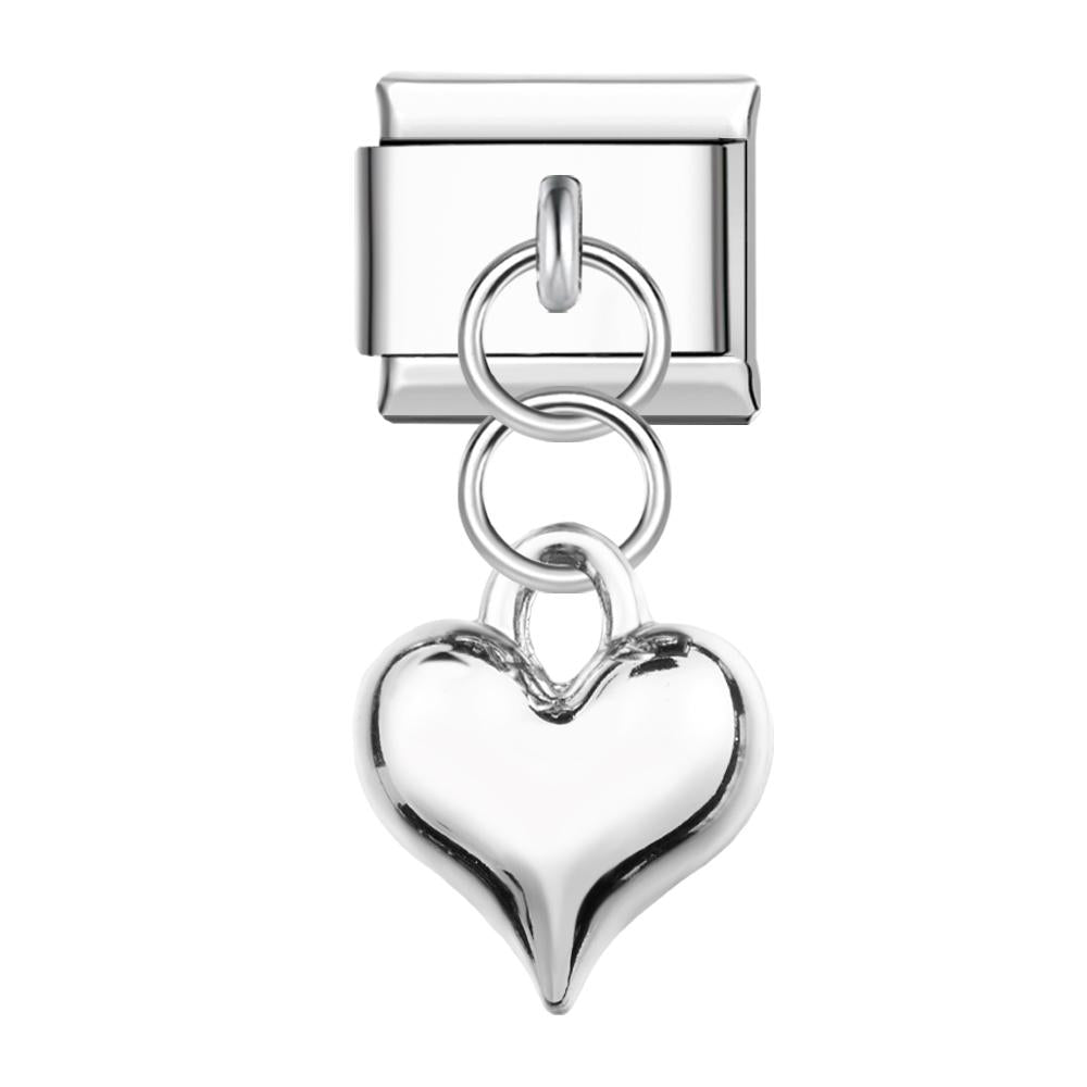 Silver Sparkling Heart Italian Charm For Italian Charm Bracelets Composable Link - soufeelmy